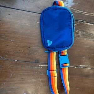 Blue ALDI Belt Bag with Rainbow Strap